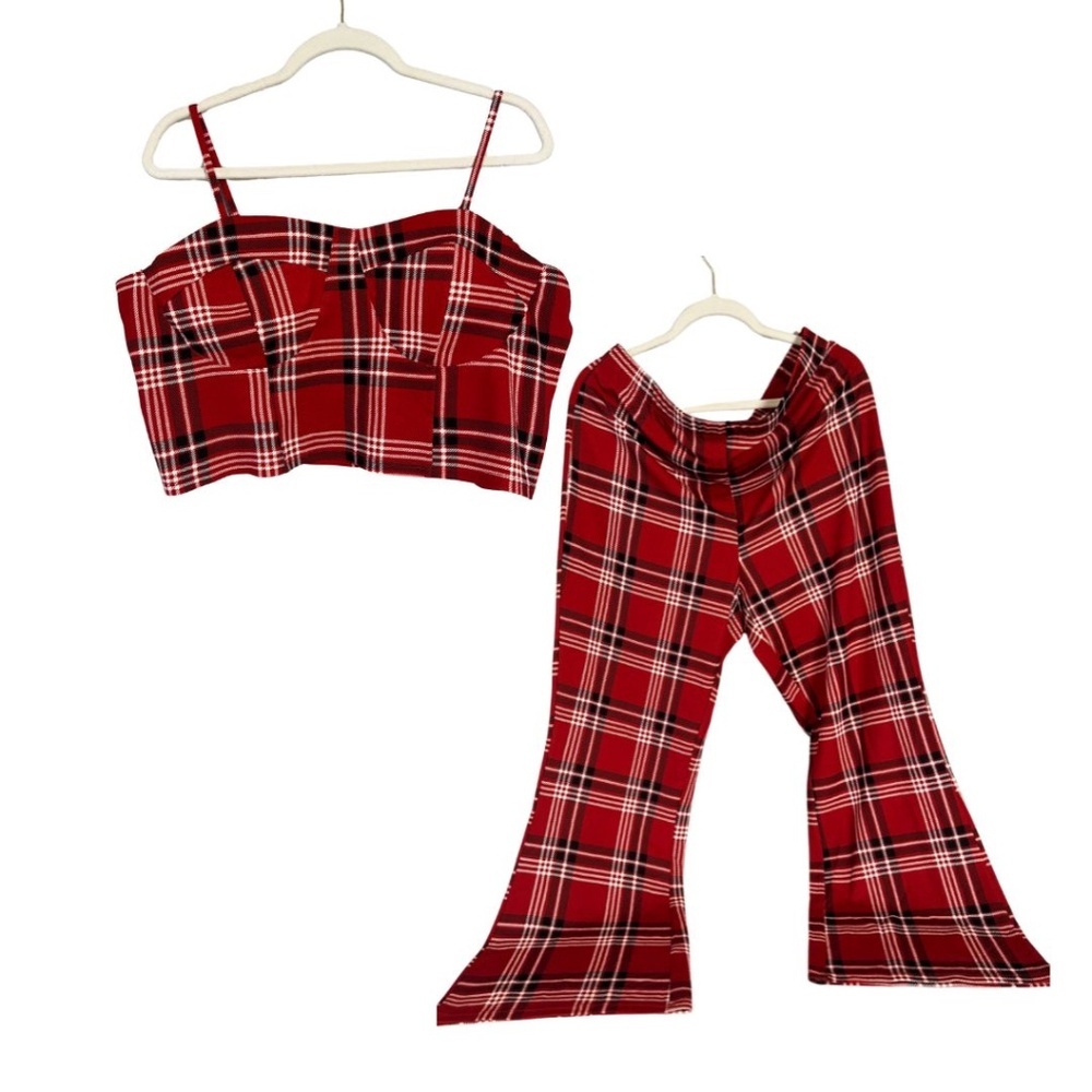 2 SETS OF Plaid Crop Top & Flared Pants Set – XXL (19) – Brand New!